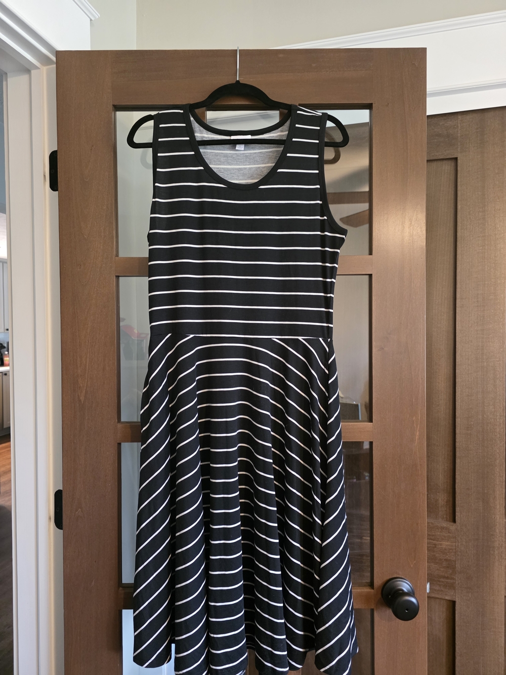 LuLaRoe Black and White Striped Sleeveless Midi Dress